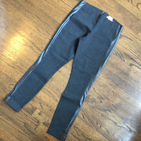 J Crew Charcoal Black Leather Stripe Ankle Crop Stretch Gigi Pant - Picture 2 of 5